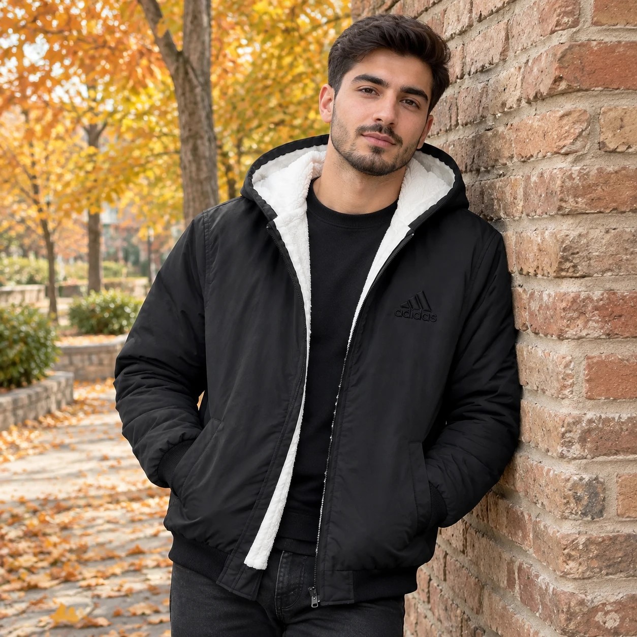 سوییشرت مردانه مشکی داخل تمام خز مدل adidas-مشکی