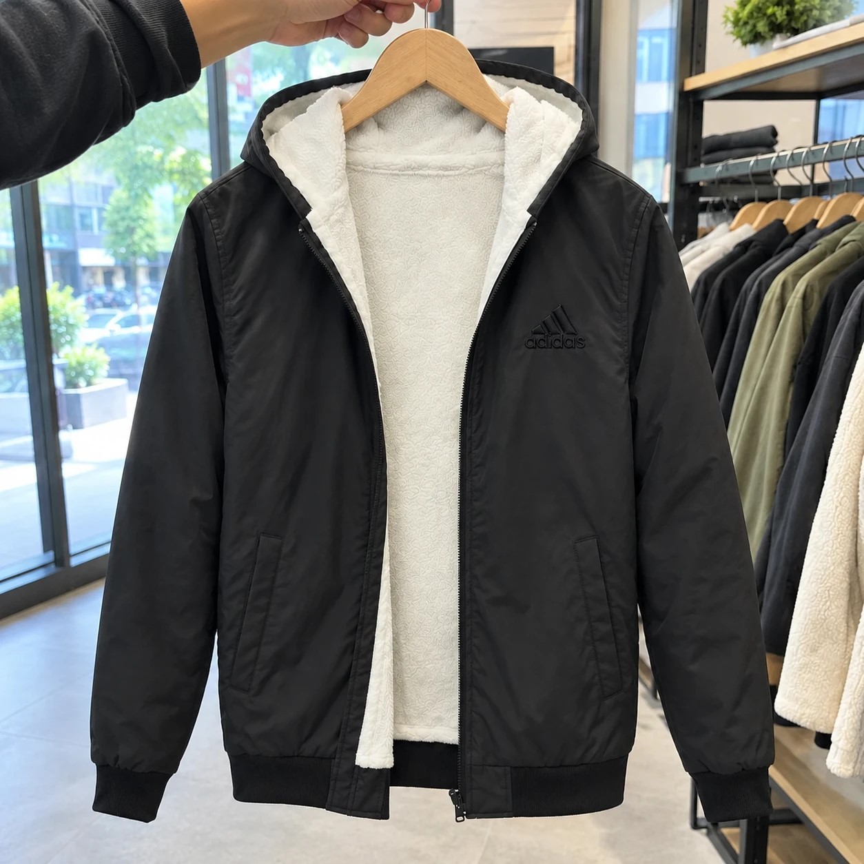 سوییشرت مردانه مشکی داخل تمام خز مدل adidas-مشکی